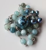 an aquamarine twinkleball of my very own - sterling silver, aquamarine, pearls, lampwork stuffed with sparkly stuff