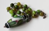 green agate, sterling silver and a lampwork cactus bead by jc herrell